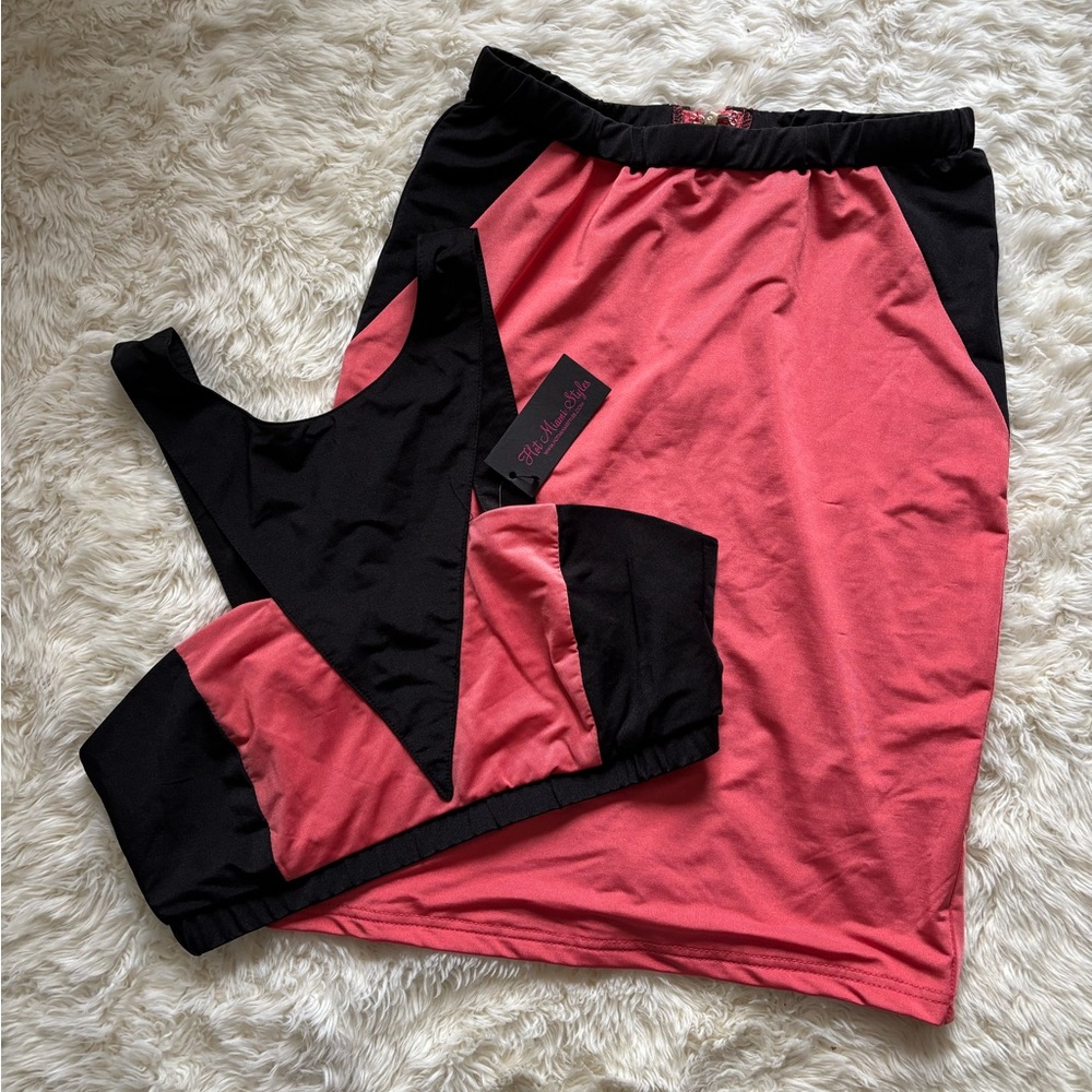 Hot Miami Styles Pink and Black Skirt Set